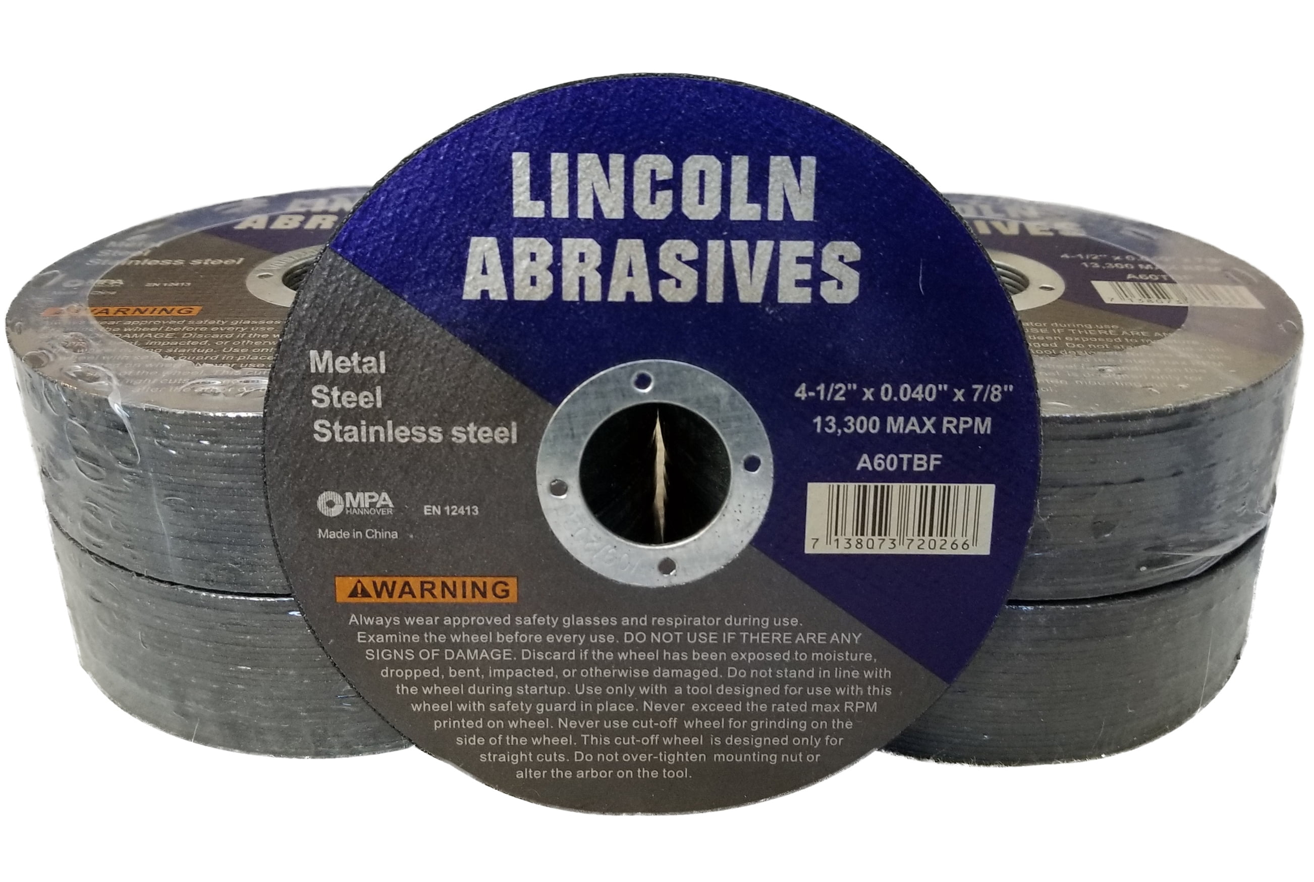 50 Pack 4.5 Cut-Off Wheels Lincoln Abrasives .040 Metal & Stainless Steel 