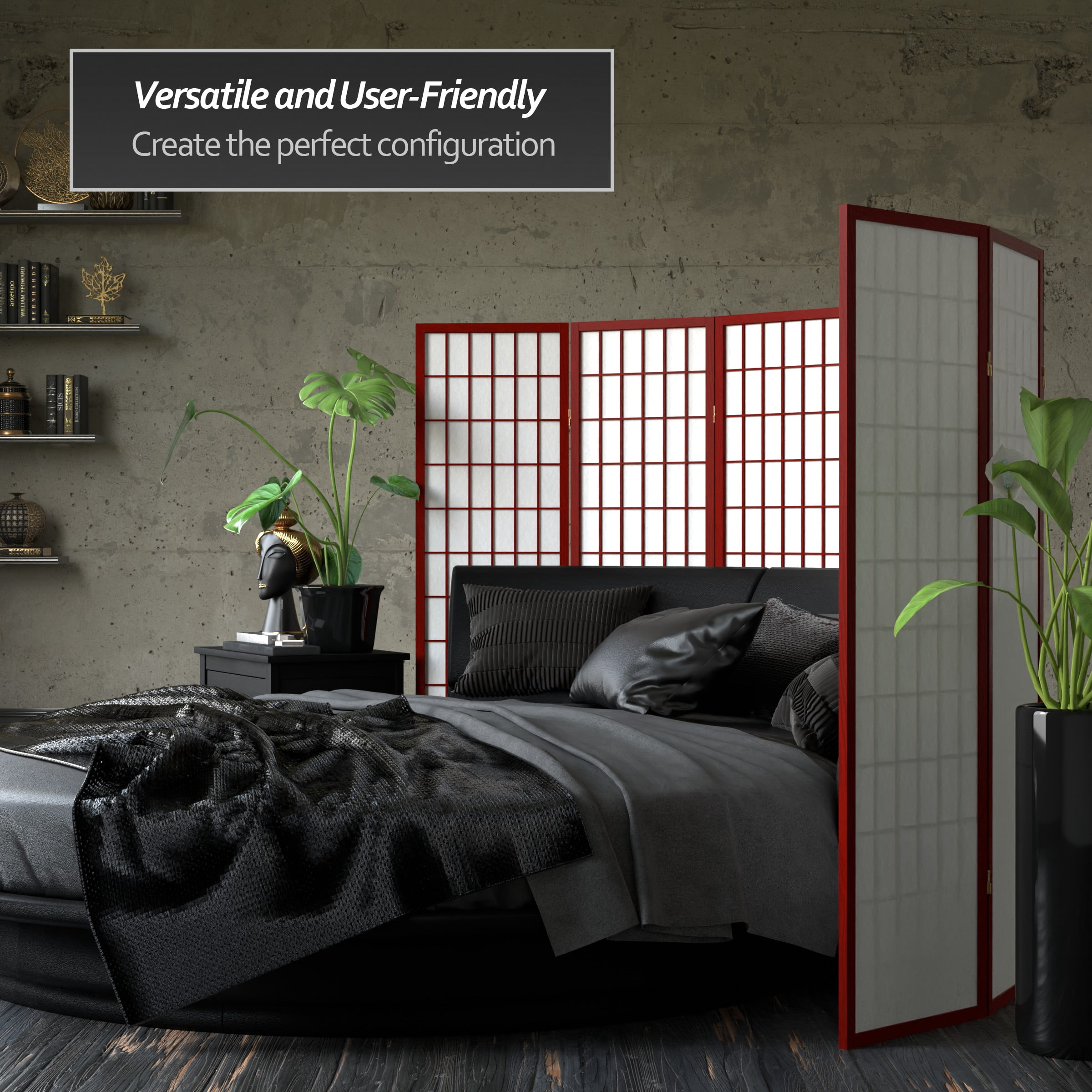 Red Lantern 5 ft. Tall Window Pane Shoji Screen - Rosewood - 6 Panels