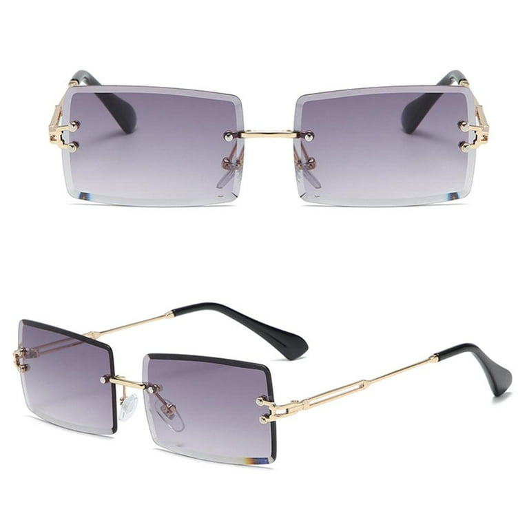 Black Tint Mens Sunglasses Rimless Square Gold Frame Rectangular Hip Hop  Fashion