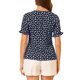 thumbnail image 3 of CAMISA DE BOTONES PARA MUJER INSPIRADA CHIC CON ESCOTE EN V Y MANGA CORTA, ESTAMPADO FLORAL, AZUL MARINO, TAMAÑO S, 3 of 6