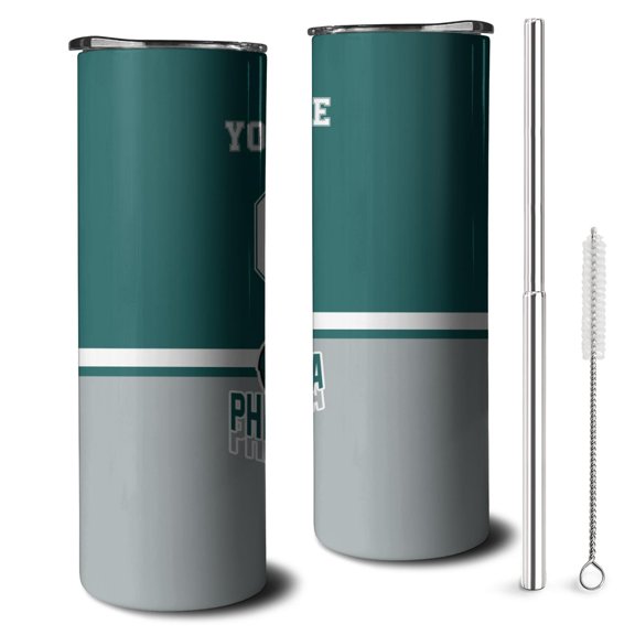 Philadelphia 20oz Customs stainless steel Insulated tumbler with Lid and Straws, Personalized football gifts for fans, Travel Cup Adds Your Name and Number