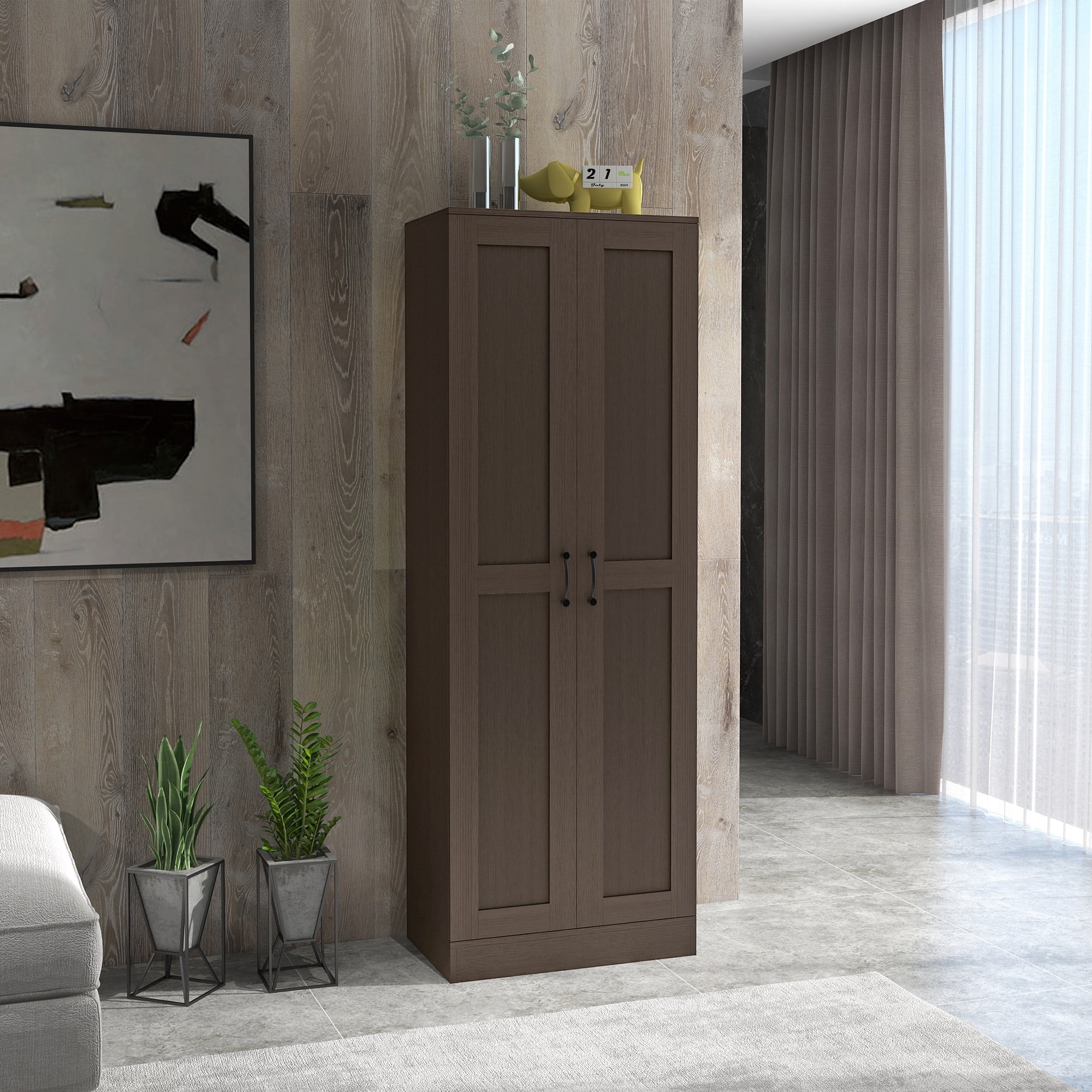 HOMCOM Storage Cabinet, Adjustable Shelves, Pantry Cupboard, Coffee