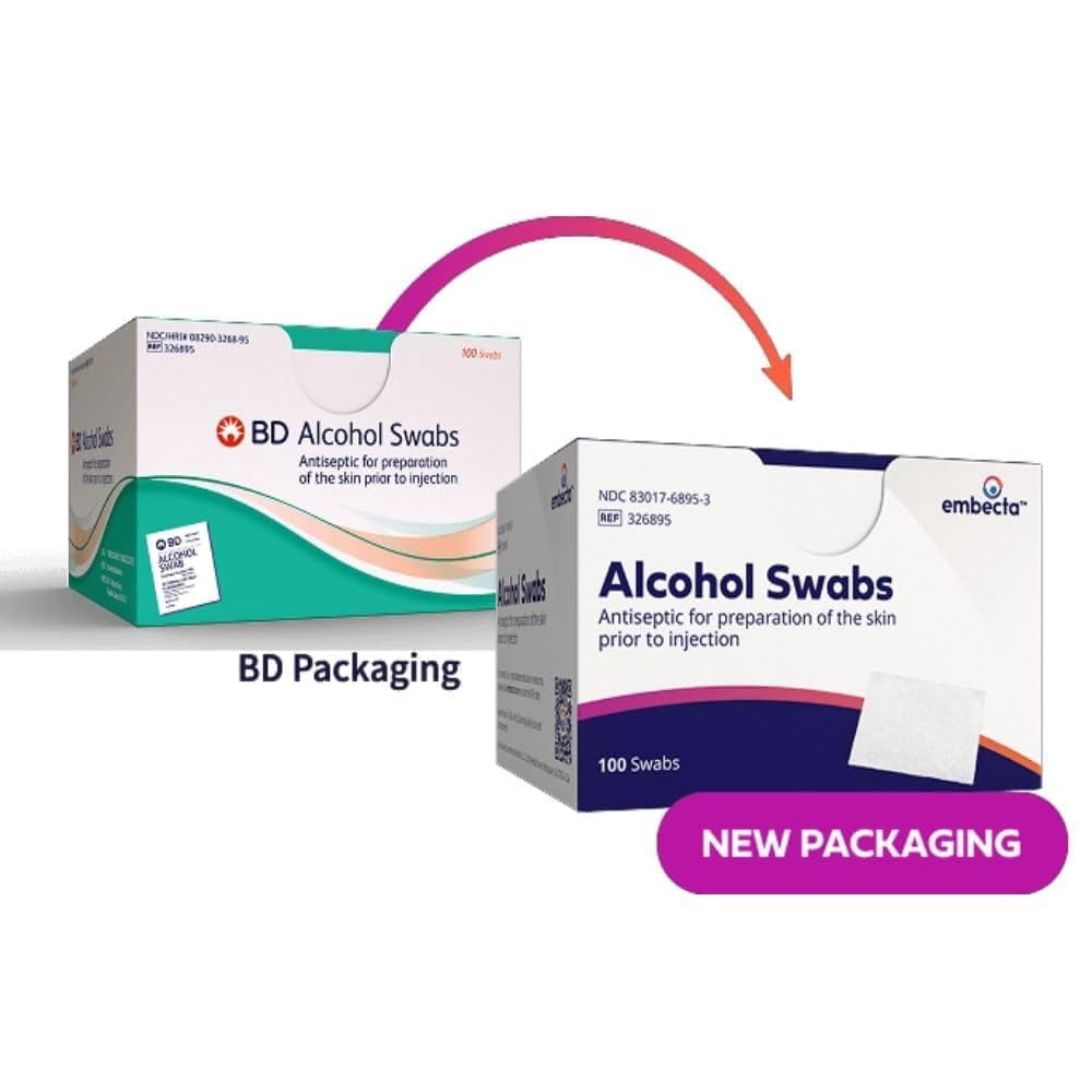 Alcohol Prep Pad BD Isopropyl Alcohol, 70% Individual Packet 1 X 3/4 Inch 5 Boxes of 100 (500 Count)