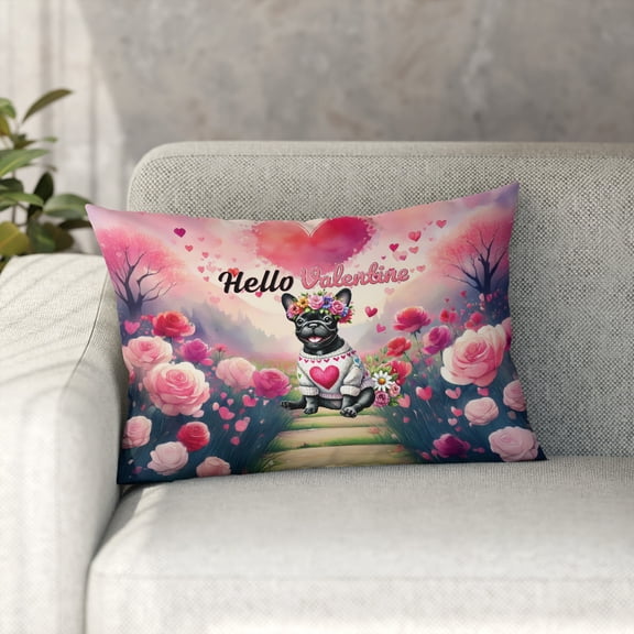 Hello Valentine’s Day French Bulldog Flower Crown Romantic Pink Floral Pillowcase Double Sided Dog Lover Gifts Pillow Case Covers - 00031