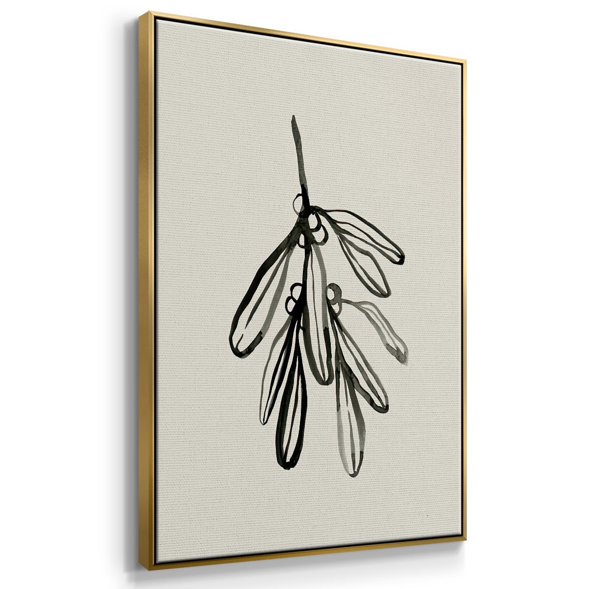 Mistletoe Sketch I - Framed Gallery Wrapped Holiday Canvas - 17 x 25 - Gold Frame