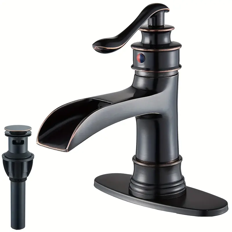 Oil Rubbed Bronze Waterfall Bathroom Basin Faucet Sink Vanity Mixer with Drain