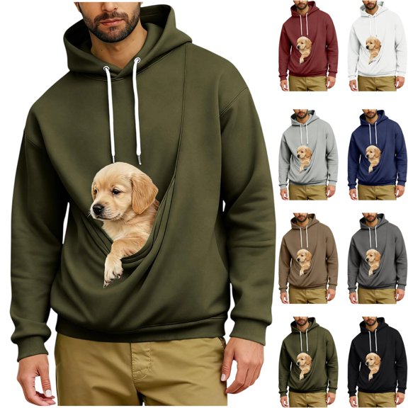 LTTVQM Men's Kangaroo Pouch Hoodie Pet Carrier Sweatshirt Drawstring Oversized Loose Fit Long Sleeve Soft Fleece Warm Pet Holding Pullover Top Army Green L