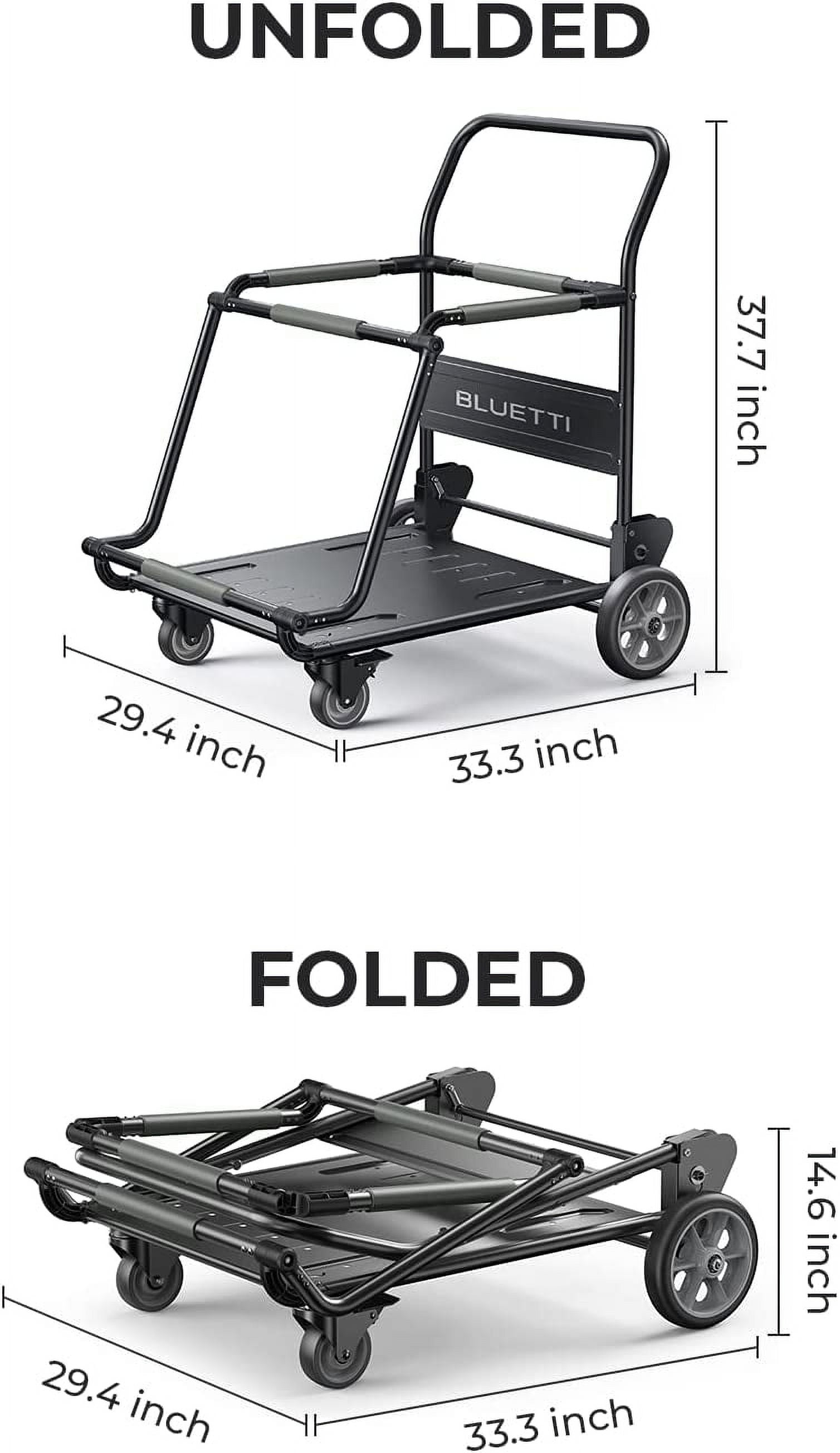BLUETTI Folding Trolley, 330lbs Load Capacity Foldable Hand Truck with 360° Universal Front Wheel and Foot Brake System for AC200MAX/AC300/AC500