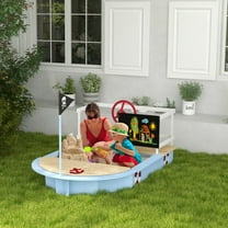 Outsunny Wooden Sandbox with Pirate Ship Design for 3-7 Years, Blue