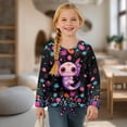 thumbnail image 4 of Xixirimido Axolotl Vibrant Flowers Print Girls Long Sleeve Shirt Kids Crewneck T-Shirts Trendy 3D Graphic Tie-hem Cute Tees for Fall Winter, Size 11-12, 4 of 7