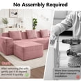 thumbnail image 5 of Modular 3 Seat L Shape Sectional Boneless Sofa, Cloud Sectional Couch with Deep Seat, Modern Modular 3-Seat Sofa Couch with Throw Pillows and 1 Movable Ottoman, Corduroy Fabric Pink, 5 of 11