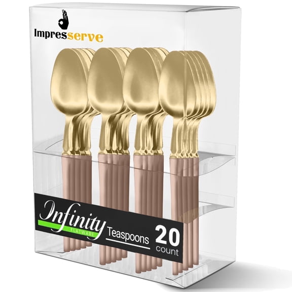 Impresserve Plastic Disposable Teaspoons, Infinity Design, Pink & Gold, 20 Count