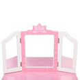 thumbnail image 4 of iRerts Kids Makeup Vanity Set, Wooden Kids Vanity Set with Tri-Folding Mirror and Stool, Girls Vanity Makeup Dressing Table with Drawer, Kids Bedroom Furniture Kids Vanity Table and Chair Set, Pink, 4 of 12