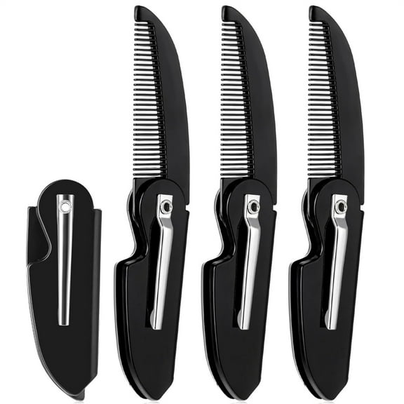 4 Pcs Folding Mustache Comb, Portable Beard Comb for Men, Fine Teeth Plastic Pocket Comb, Beard Styling Comb Straightener for Men Mustache Hair Care Styling Grooming, Black