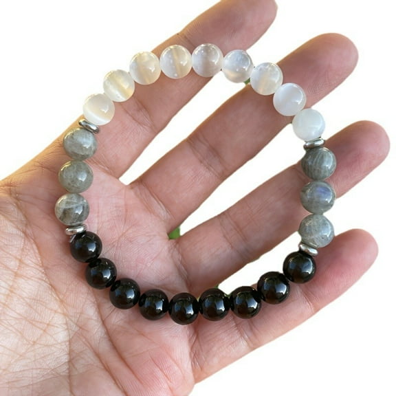 Black Tourmaline & Selenite Bracelet - Protection from Negative Energy, Aura Cleansing