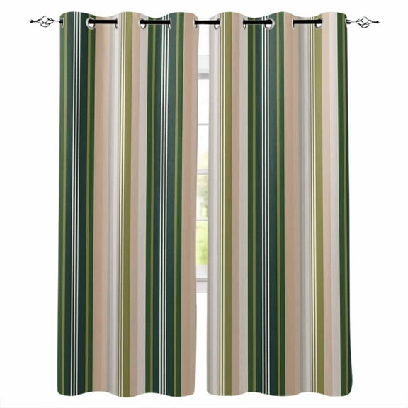 Fsddascl Green Brown Striped Blackout Curtains for Bedroom/Living Room, Thermal Insulated Kitchen Curtains, Modern Stripes Art Farmhouse Grommet Darkening Window Treatment Drapes 42"x84"x2