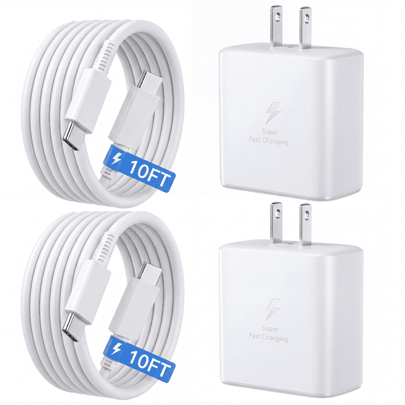 45W Super Fast Charger Type C, 2 Pack USB C Phone Charger for Samsung Galaxy S26/S26 Ultra/S26 /S25 Ultra/S25/S24 S23 Ultra/S22/S21 , Wall Charger Block with 2 Pack 10FT Cable, White