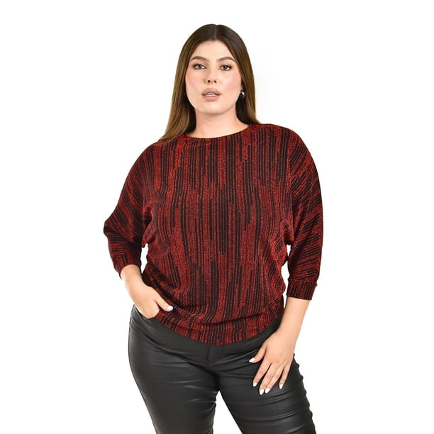 Blusa de hilos brillantes Roman Fashion Tallas Extras 5108 Rojo 38