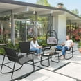 thumbnail image 5 of DWVO 4-Piece Outdoor Patio Bistro Furniture Set, Rocking Chair Set - 2 Rocking Chairs, Loveseat chair with Glass Coffee Table - Black, 5 of 9