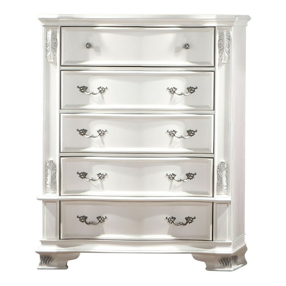 Furniture of America Deber Adult Traditional 5-Drawer Vertical Dresser, Pearl White