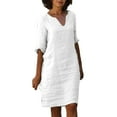 thumbnail image 1 of 2025 et Robes Courtes Décontractées en Lin pour Femmes à Manches Vacances Semi-Décontractées d'Été Robes Portefeuille pour Femmes Robe à Col en V Mini Longueur Genou Robes d'Été Robe Couleur Unie Robe pour Femmes, 1 of 7