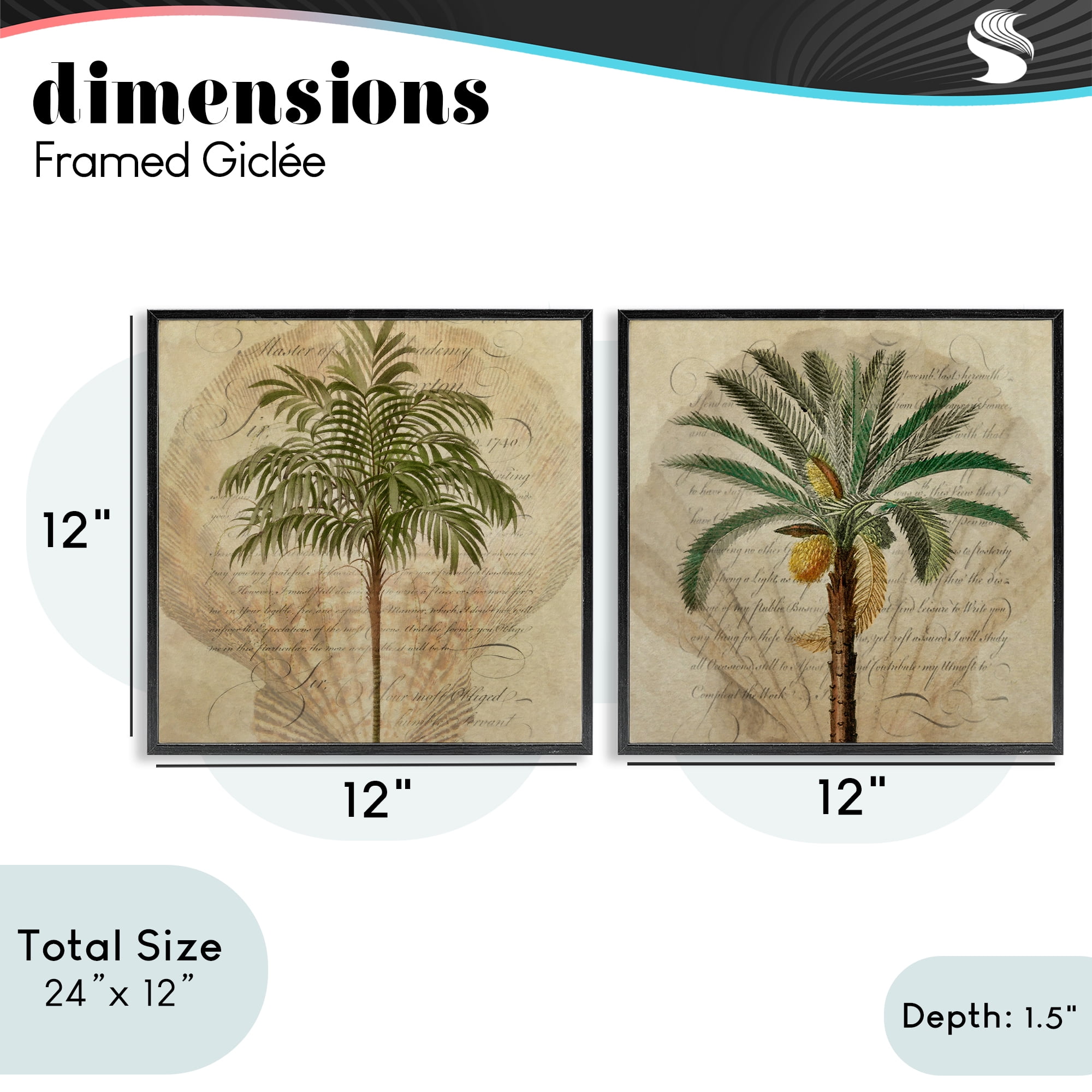 Stupell Industries Subdued Tropical Palms 2 Piece Black Framed Giclee Art Set, design by Steve Hunziker
