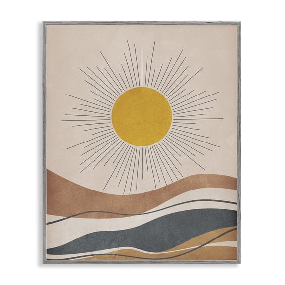 Stupell Industries Bohemian Abstract Sun Shining Desert Brown Lines Gray Framed Giclee Art, 16 x 20, by JJ Design House LLC