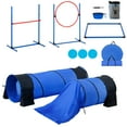 thumbnail image 1 of KFFKFF Canine Agility Prep Kit, 7-Piece Set Includes Variable Height Barriers, 6 Slalom Poles, Dual Tunnels, Hoop Jump, Resting Square, 3 Discs, Whistle, Collapsible Dish, with 3 Carry Bags, 1 of 9