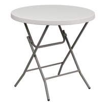 Bowery Hill Metal/Plastic Non-Locking Legs Round Folding Table in Granite White