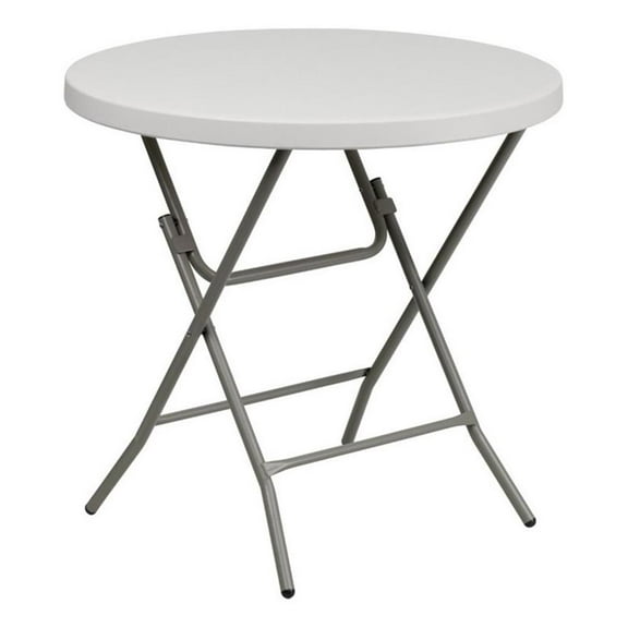 Bowery Hill Metal/Plastic Non-Locking Legs Round Folding Table in Granite White