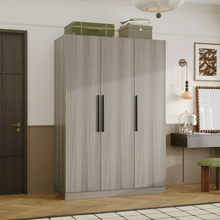 WIAWG 3-Door Large Wardrobe Armoire Closet with 3 Doors,Wardrobe Cabinet for Hanging Clothes for Bedroom,Brown