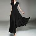 thumbnail image 2 of Women's V Neck Solid Color Short Sleeve Chiffon Waist Closing Evening Dress, 2 of 2