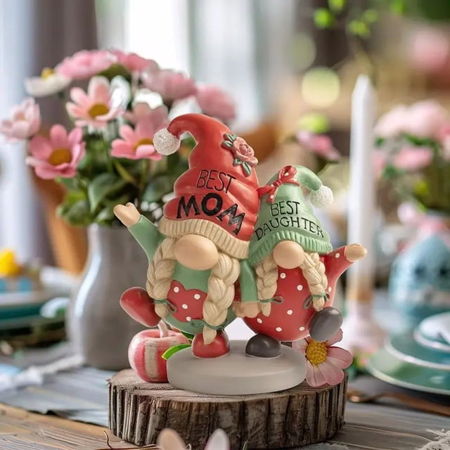Xihbxyly Figura de Gnomo Hija, Artesanía de Resina, Conmovedor Diseño Madre-Hija, Decoración Versátil para Escritorio o Estante, Regalo Perfecto para Ocasiones Especiales, Tamaño 4.9X4.5X2.6 Pulgadas