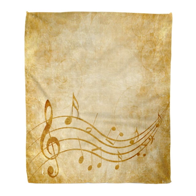 HATIART Jeter Couverture Chaude Impression Confortable Flanelle Brun Vintage Vieux Partition avec des Notes de Musique Parchemin de Livre Rétro Jaune Confortable Doux pour Canapé-Lit et Canapé 58x80 Pouces