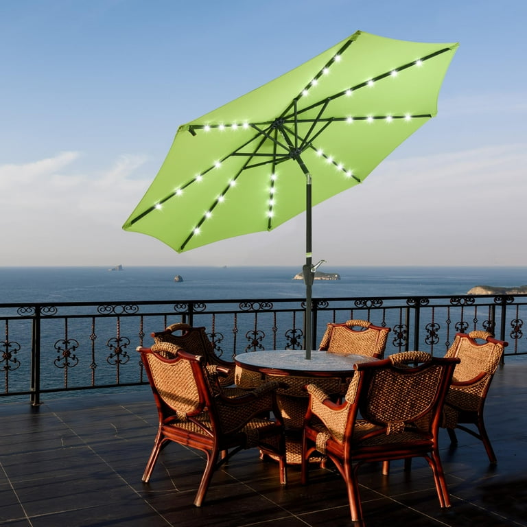 LAGarden 9 ft Solar Powered 32 LED Patio Umbrella 8 Rib Crank u0026 Tilt  Adjustment - Walmart.com