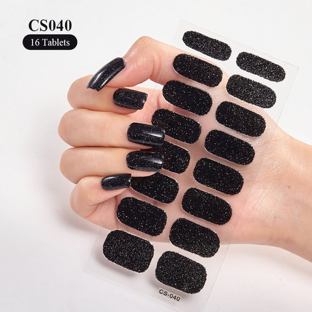 Pegatina de cubierta completa para uñas, lámina autoadhesiva brillante, envolturas de uñas completas simples, sin hornear, bricolaje, arte de uñas, manicura, 16 puntas