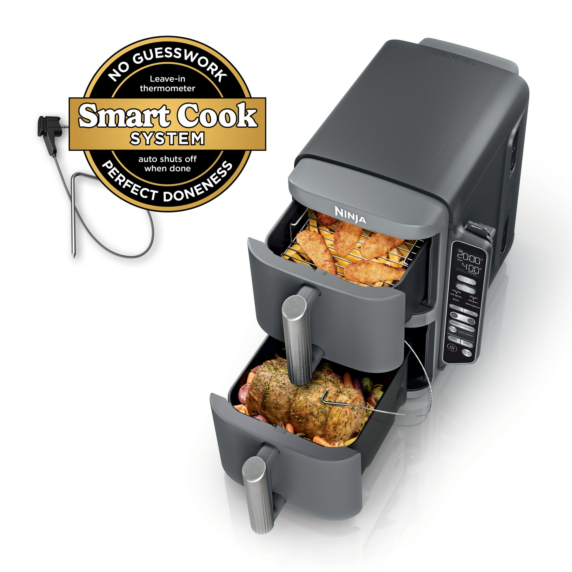 Ninja DoubleStack Smart XL Air Fryer 10-Qt, Smart Cook & Thermometer, 2 Baskets, Space Saving, SL451 Deep Gray