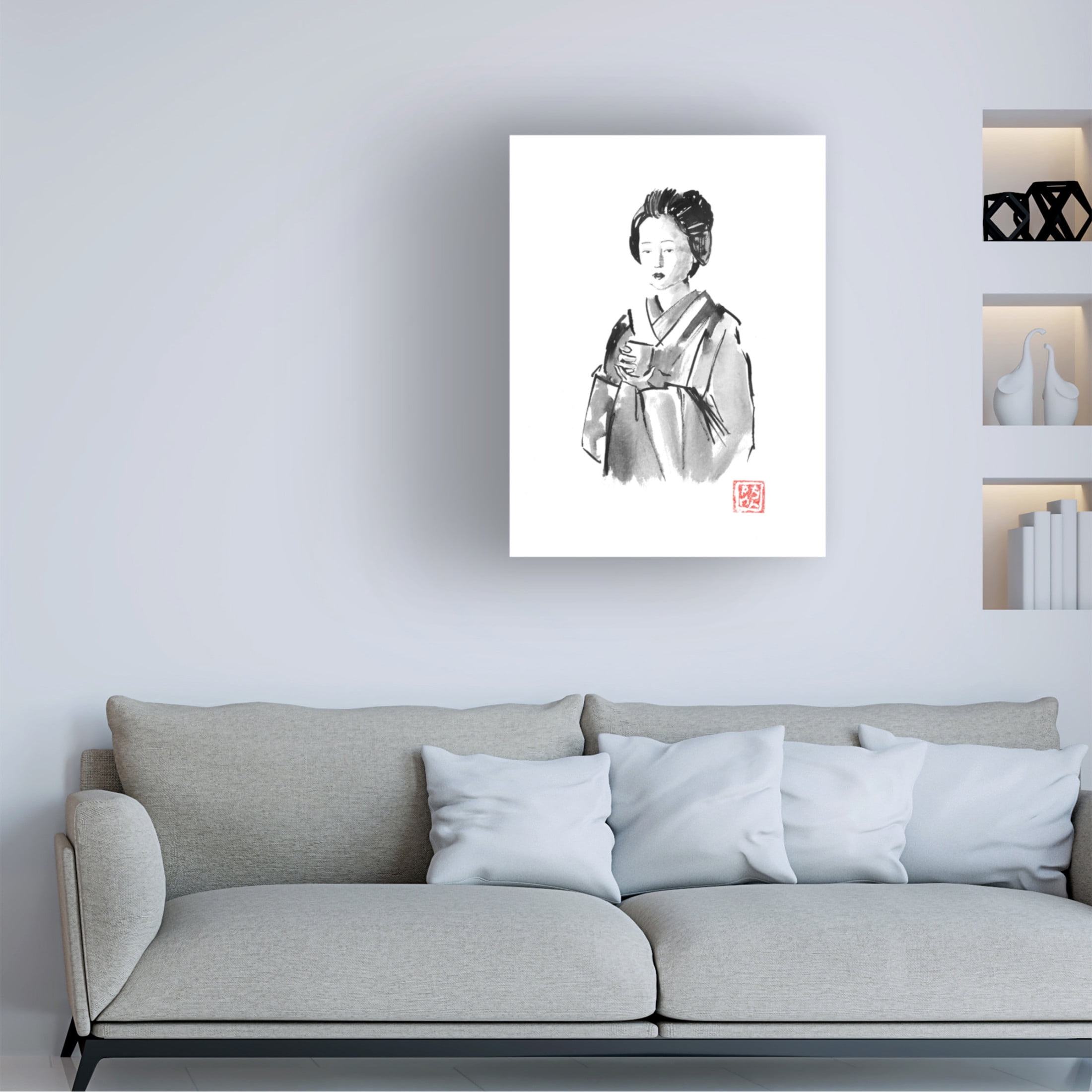Canvas Wall Art - Pechane 'Geisha Drinking' Wall Art for Living Room, Bedroom, or Office Décor by Trademark Fine Art - 14 x 19 Inches