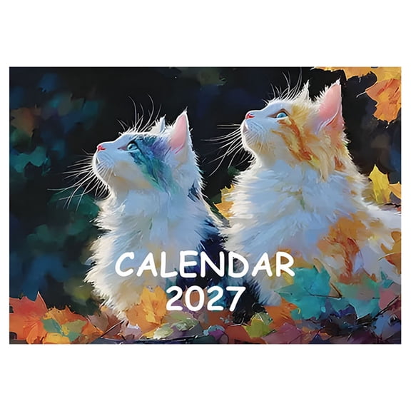 BNNG 2027 Calendar - 12 Monthly 2026-2027 Wall Calendar from January 2027-December 2027, Cat Calendar with Unruled Blocks, 16" x 11"(Open) Wall Calendar for Office School Home Planning
