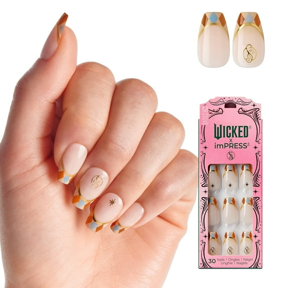 WICKED X imPRESS Press on Nails, Jolly Old Shiz, Multicolor, Medium Coffin, 30 Count