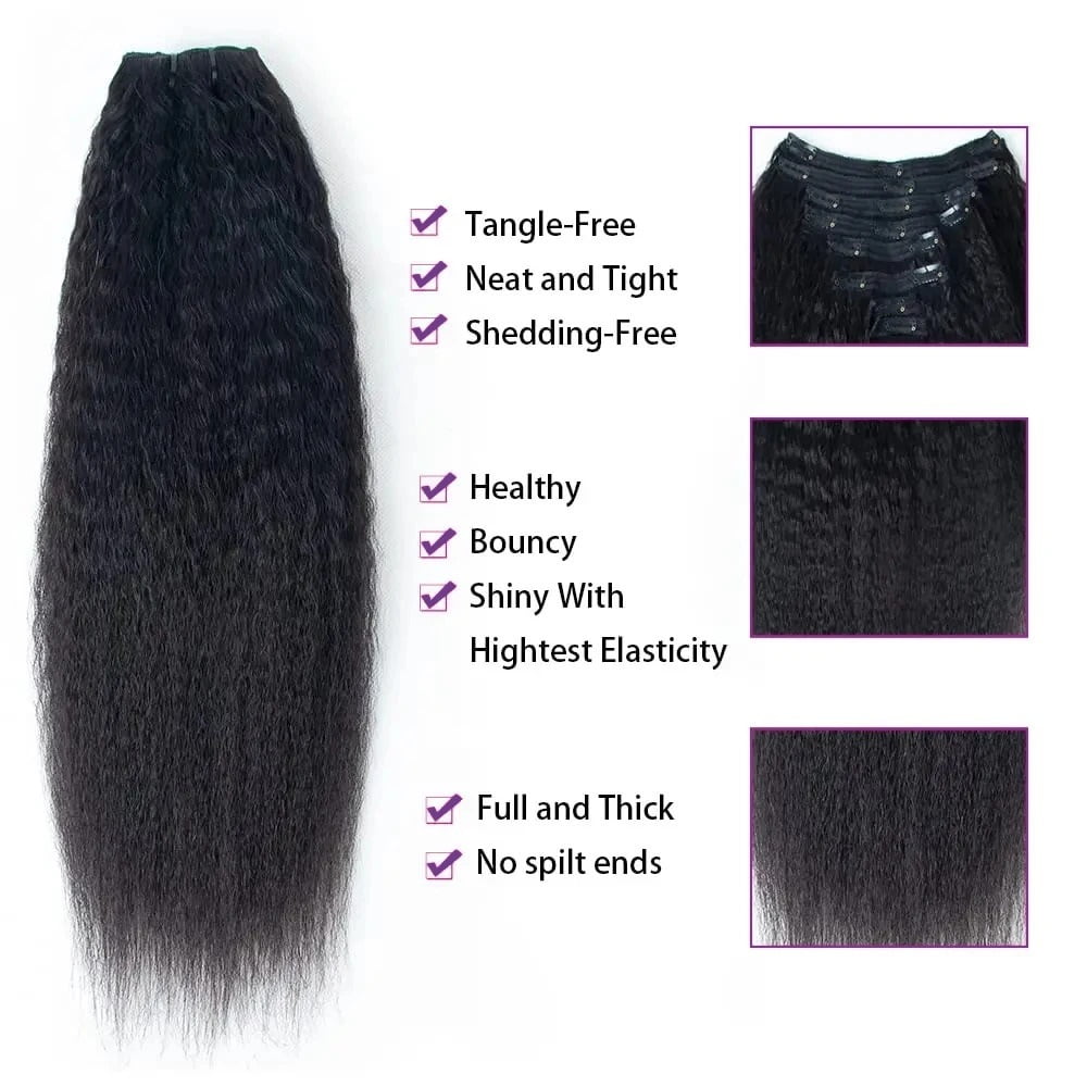 Kinky Straight Clip In Hair Extensions Full Head 120G 240G Per Pack Brazilian Remy Human Hair 8 pcs