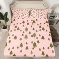 thumbnail image 2 of Feelyou Pink Merry Christmas Twin Sheet Sets, Cartoon Green Tree Twin Fitted Sheet, Kids Teens Boys Girls Flat Sheet, Luxury Bedroom Decor, 3pcs, 2 of 7