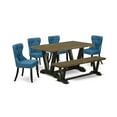 thumbnail image 6 of East West Furniture V676SI121-6 6-Piece Dining Table Set- 4 Parson Dining Room Chairs with Blue Linen Fabric Seat and Button Tufted Chair Back - Rectangular Top & Wooden Legs Wood Kitchen Table..., 6 of 10