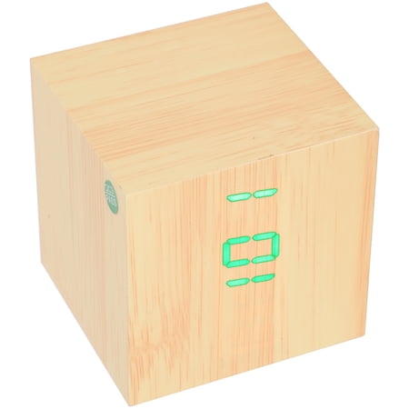 Yajisi Wooden LED Digital Alarm Clock with Voice Control, Rectangular Desk Ornament for Bedroom, Wood Finish with Green Light Display, USB or Battery Powered (2.5 x 2.4 inches / 6.3 x 6.2 cm)