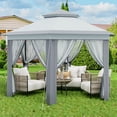 thumbnail image 4 of Gazebo Hexagonal Escamotable 13 X 13 Pi avec Moustiquaire et Toit à Double Évent, Auvent Extérieur à Hauteur Réglable avec Protection UV pour Fêtes sur Patio et Cour Arrière, Bleu Kaki Vert Gris Beige, 4 of 6