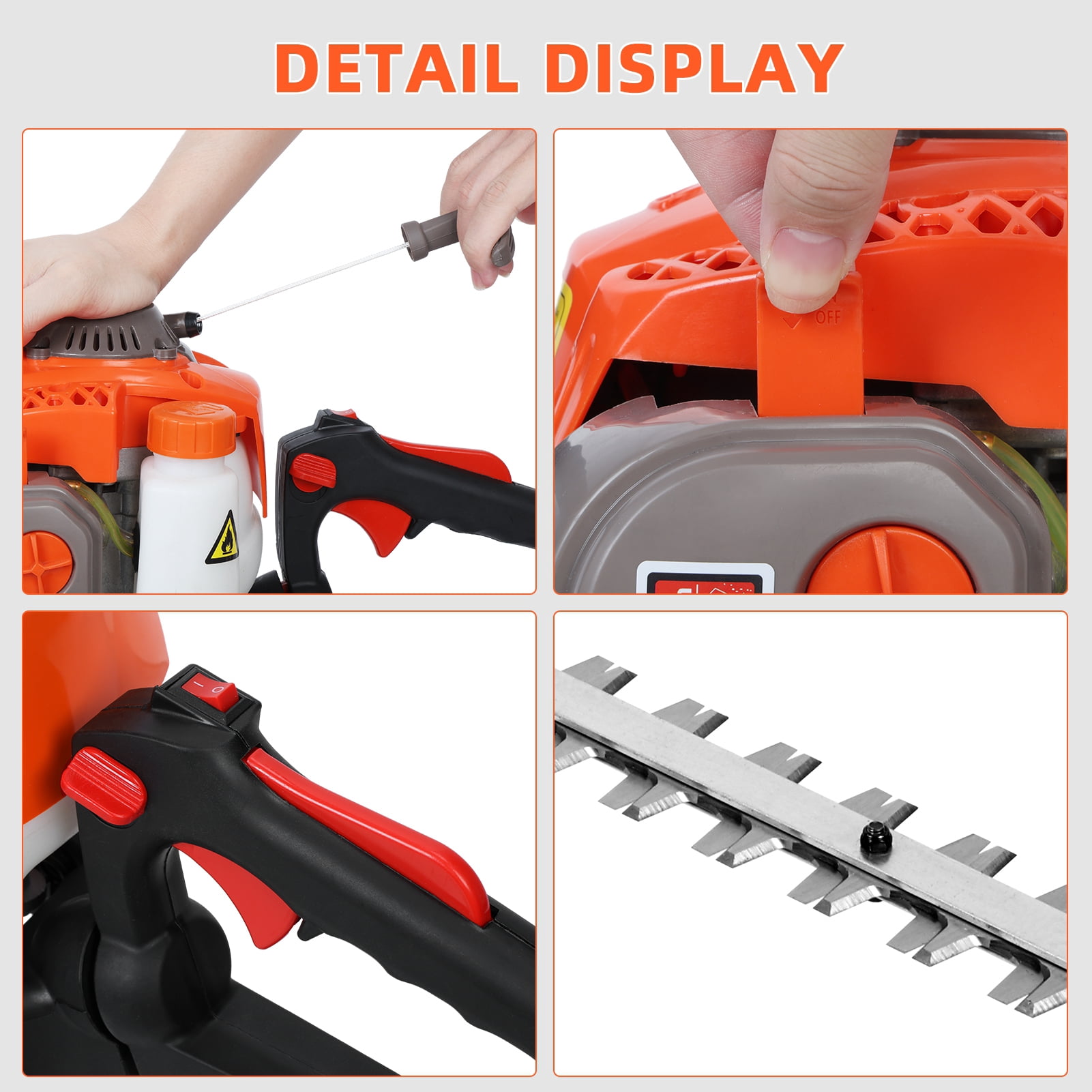 solautey 24-Inch Cordless Hedge Trimmer with Dual Action Blade, 26cc Gas Powered Hedge Trimmer Bush Trimmer 2-Stroke Fuel-efficient Low Voice Gas Bush Cutter Red