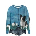 thumbnail image 2 of Sexlip Women's Fall Cute Open Front Knit Cardigan Sweater Winter Cozy Casual Loose Fit Button Down Long Sleeve Dog Pattern Print Coat Blue L, 2 of 4