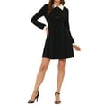 thumbnail image 2 of INSPIRE CHIC Women's Vintage Peter Pan Collar Contrast Half Placket Long Sleeve A-Line Swing Short Dress XS Black, 2 of 6