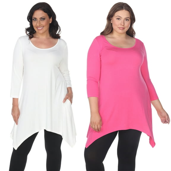 White Mark Womens Tunic Tops Pack of 2 White 3/4 Sleeve Rayon Spandex 4X