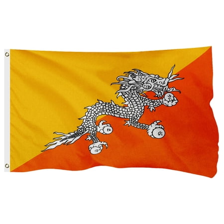 Bhutan Bhutanese Flag, 400D Heavy Duty Polyester, Double-Sided Printing, Quadruple Stitched Fly Hem, Fade Resistant, 2 Brass Grommets, National Flag of Bhutan for Home Outdoor